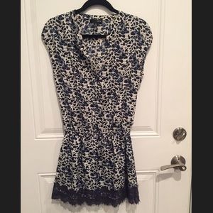 Aqua leopard printed lace trim dress